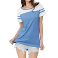 thumbnail image 3 of STARVNC Women Stripe Splice Short Sleeve Crew Neck Shirt, 3 of 7