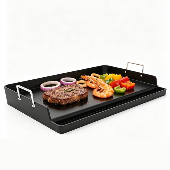 Yacona Cast Iron Griddle for Gas Grill, 23'' × 16'' Nonstick Flat Top Griddle, Grill Plate for Stove Top with Grease Groove, Black