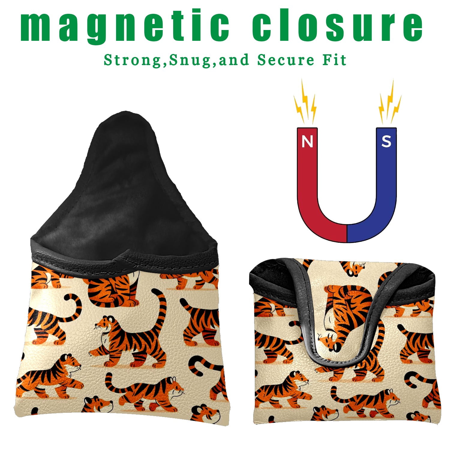 Putter Cover, Golf Club Headcovers LightBeige Tiger Premium PU Leather with Velvet Lining, Waterproof Putter Head Cover for Men Women (5.1"x5.5")