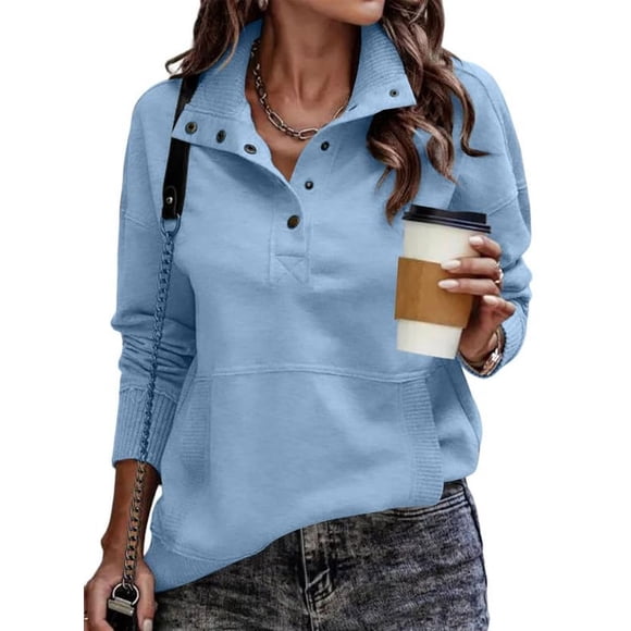 Sudadera SHEWIN casual de manga larga con cuello en V para mujer