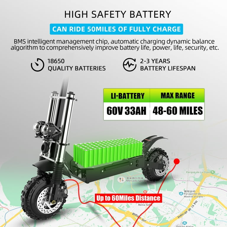 Egoodax Adultes Vélo Électrique Scooter 60v45ah 5600W Double Moteurs  Maximum Vitesse Maximale 80 100 Km / H 90 120km Kilométrage À Charge De 11  Pouces Graisses Pneus Hors Route Du 1.004,78 €