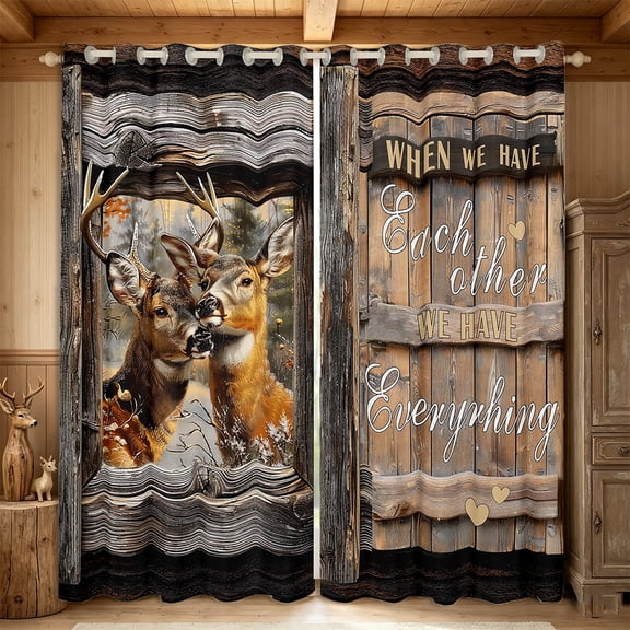 Erosebridal Rustic Deer Curtains Hunting Deer 30%-50% Blackout Curtains for Bedroom,Wild Animal Curtains & Drapes Wildlife Woodland Animal Theme Window Curtains (42Wx63L)