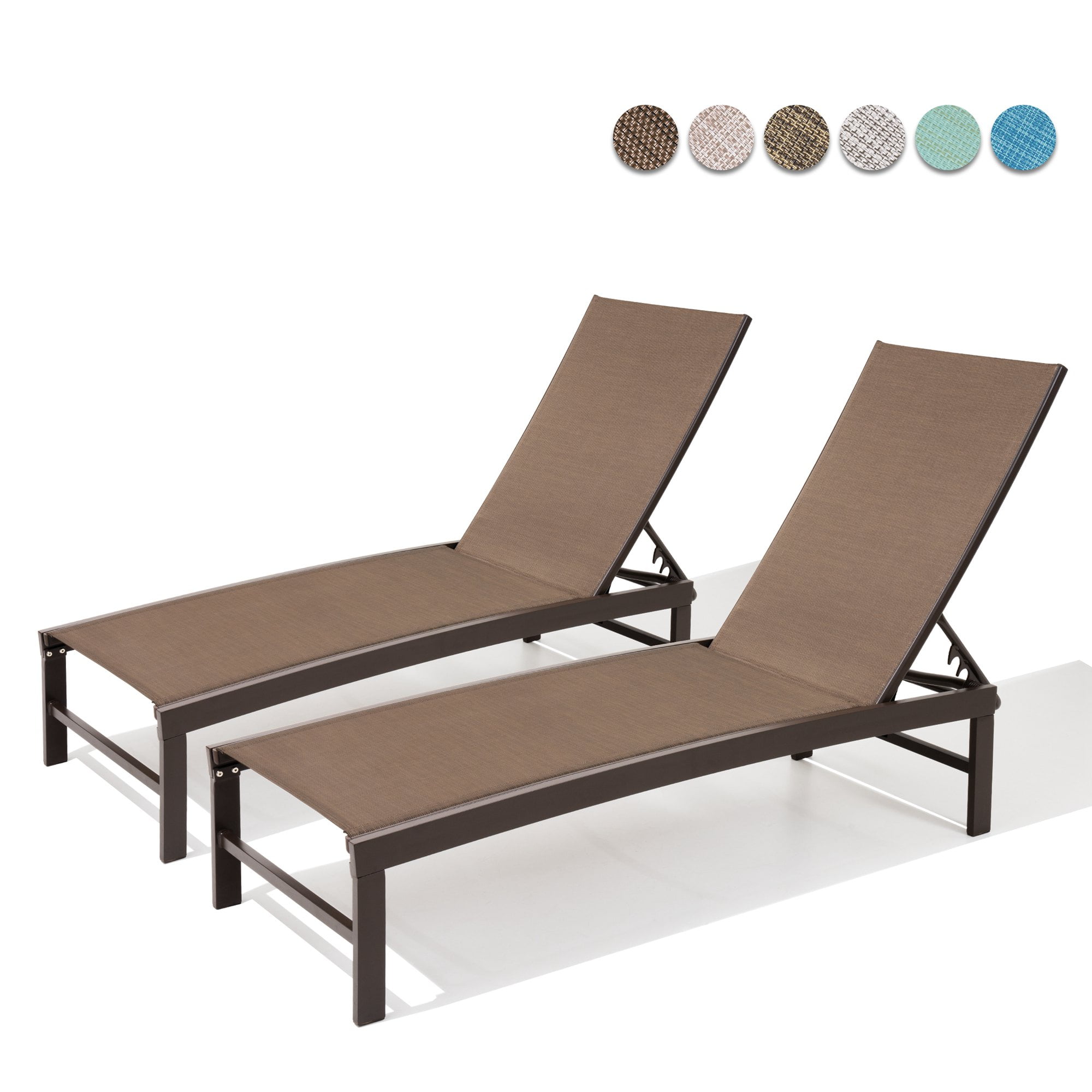 Pellebant Brown Patio Outdoor Chairs Aluminum Adjustable Lounge Chaise