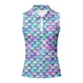 thumbnail image 4 of Womens Polo Collared Golf Shirt Women 80s 90s Vintage Print Sleeveless Golf Shirt Tops Breathable Sports Tank Tops for Tennis Golf (Blue L), 4 of 5