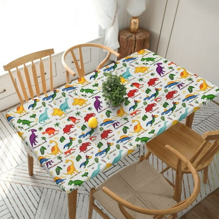 

Home Deluxe Tablecloth Dinosaur Colorful Zoo Waterproof Elastic Rim Edged Table Cover- For Christmas Parties And Picnics 5ft