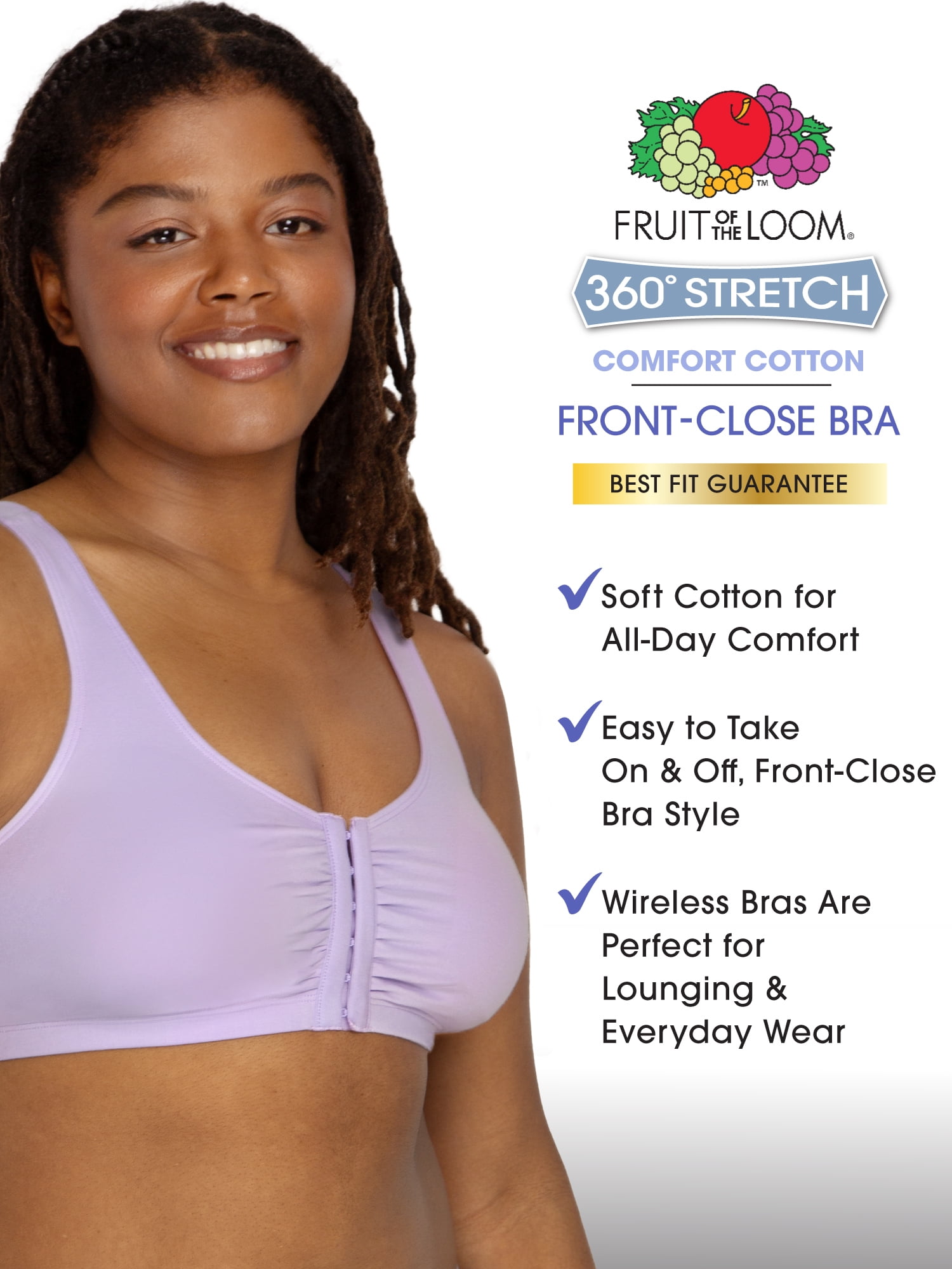 Fruit of the Loom Women's Comfort Front Close Sports Bra, 3-Pack, Style 96014D