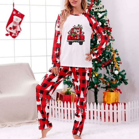 

DAETIROS Soft Pajamas Two-piece Christmas Beach Home Warm Cute Parent-child clothing Red
