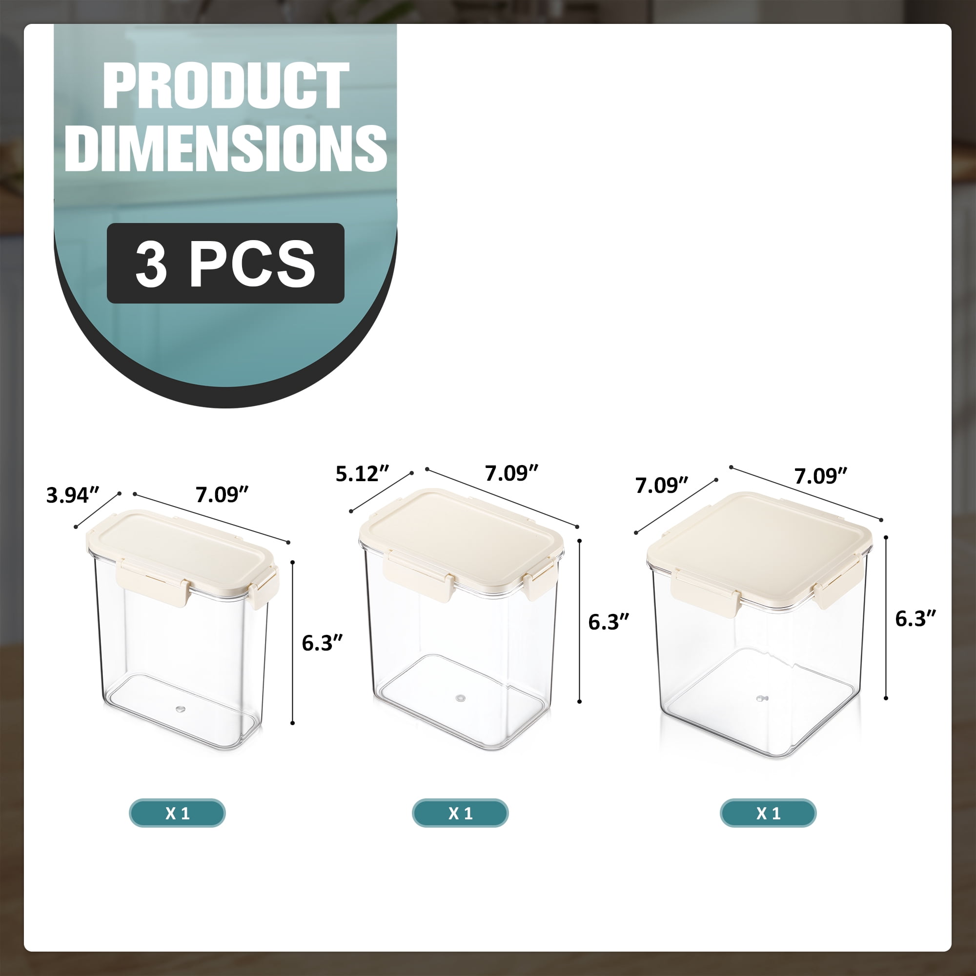 Sorbus 3-Pack Clear Medium Tall Airtight Food Storage Containers – Assorted Sizes Pantry Organizer