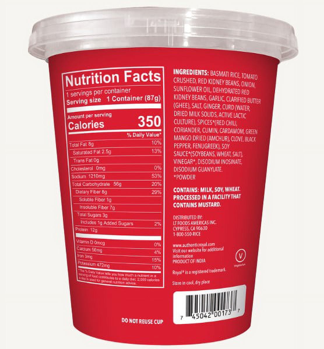 Royal Rajma Chawal Rice Microwavable Cup, 3.0 oz