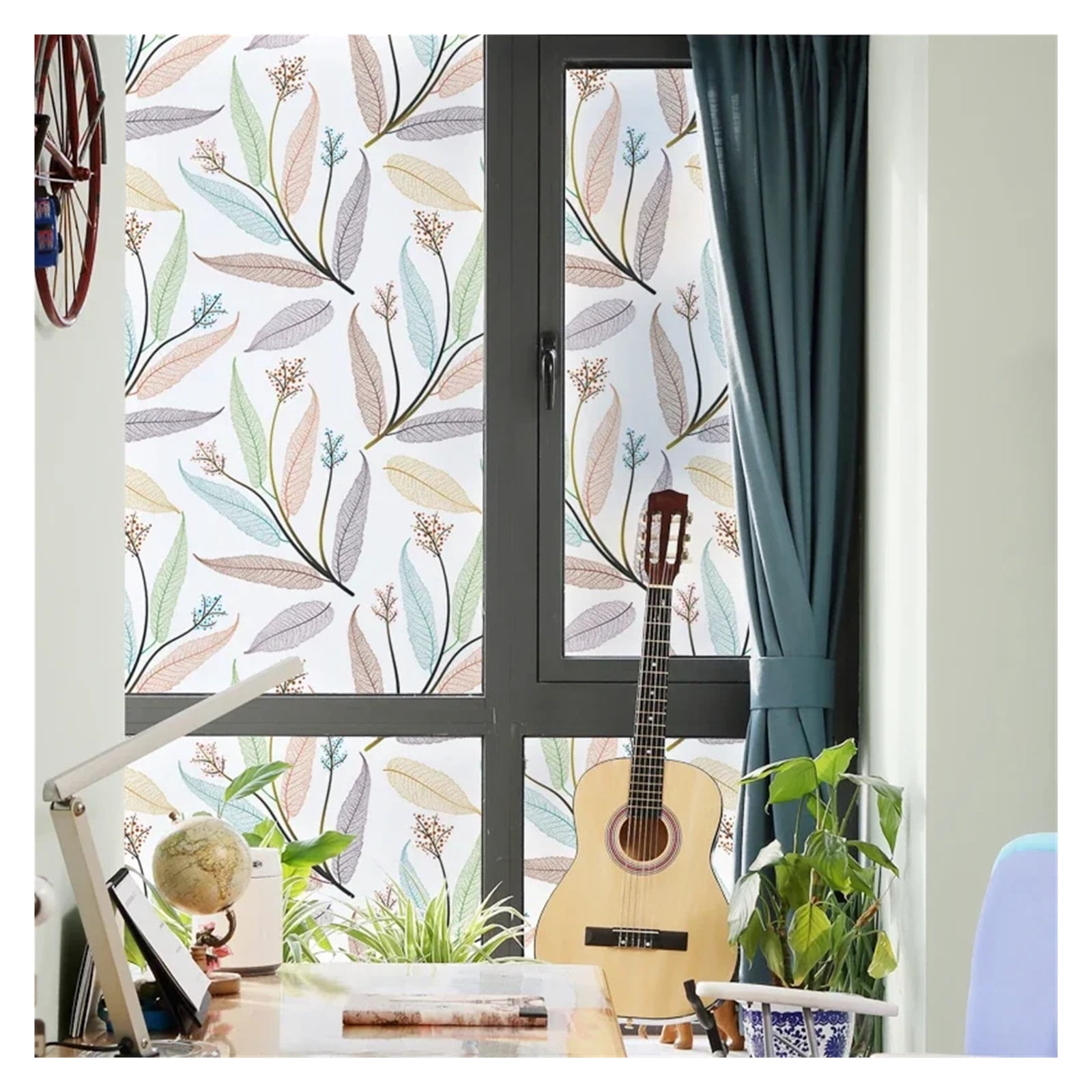Window Privacy Film Photo Of Plant Leaves Electrostatic Frosted Glass Film Opaque Bedroom And Bathroom Hidden Sliding Door Private PVC Sticker