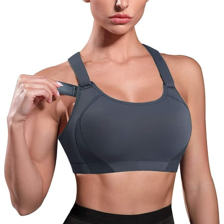 

Nebility Women High Impact Racerback Sports Bras Wirefree Front Adjustable Workout Tops Bounce Control Gym Activewear Bra