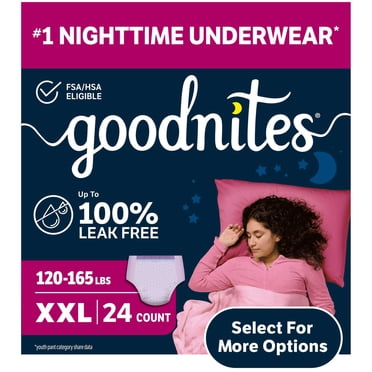 Goodnites Girls' Nighttime Bedwetting Underwear, Size XXL (120-165 lbs), 24 Count