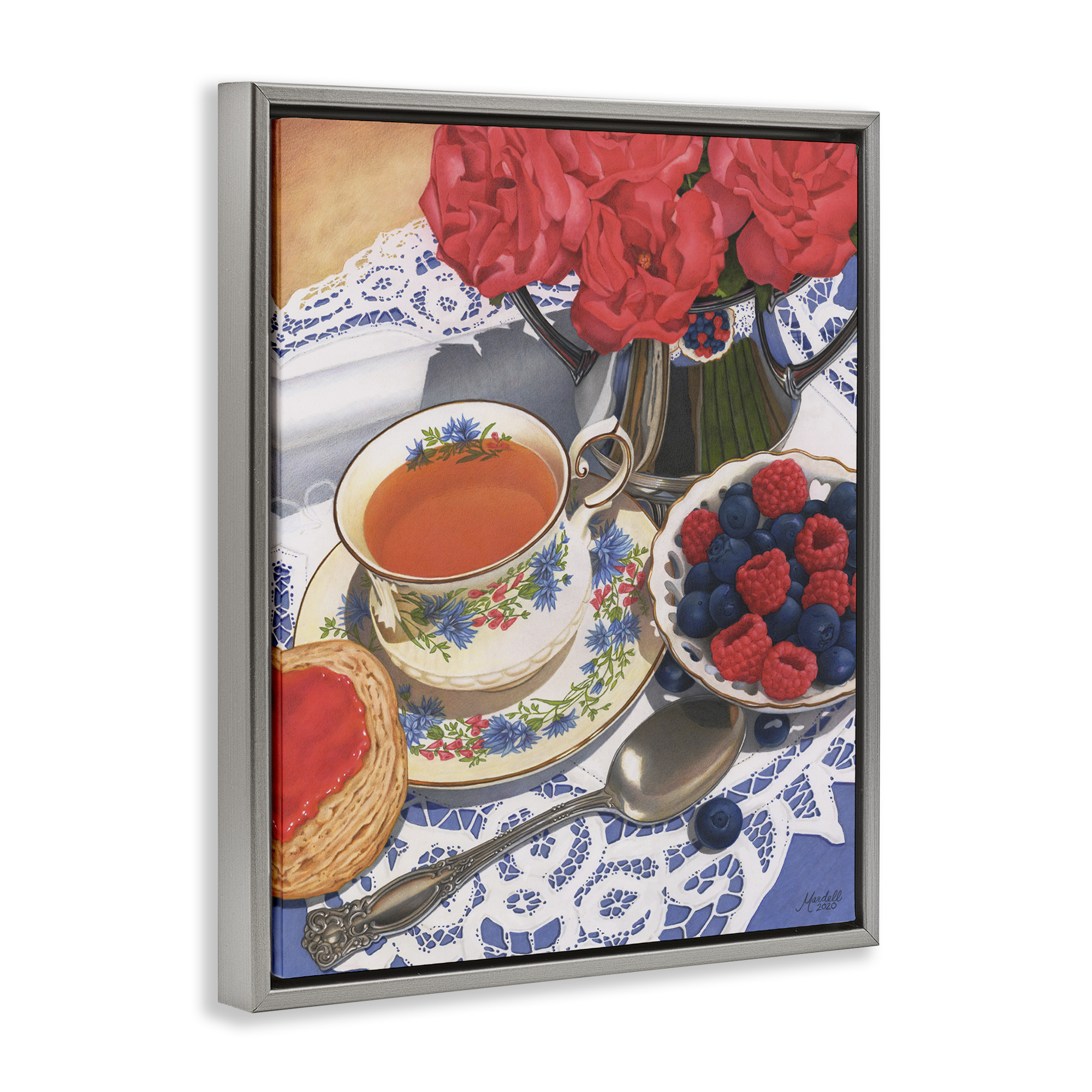 Stupell Industries Berries & Tea Party Food & Beverage Painting Gray Floater Framed Art Print Wall Art, 17 x 21