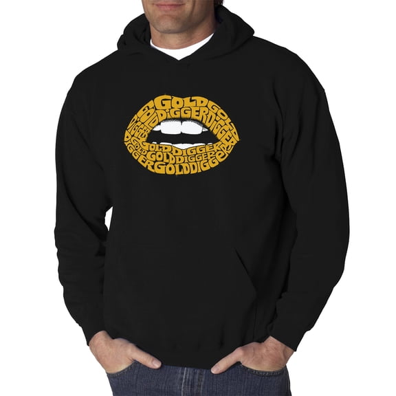 LA Pop Art Men's Word Art Hooded Sweatshirt - Gold Digger Lips