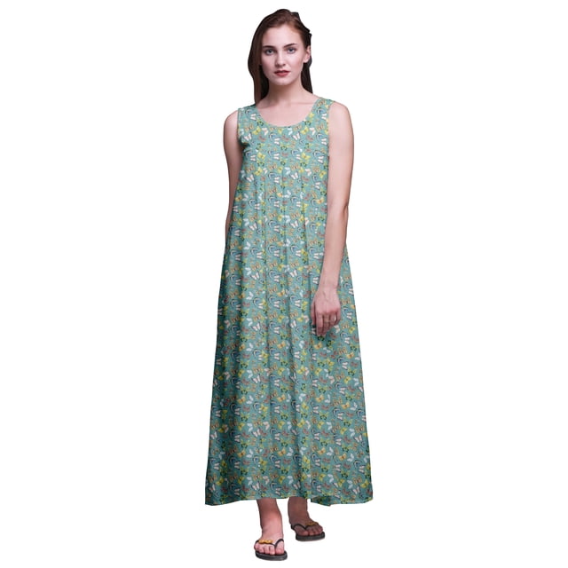 Bimba Rayon Sleeveless Rayon Nightgowns For Women Printed Maxi Length Sleepwear-3X