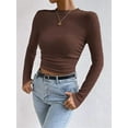 thumbnail image 4 of Women'S Waffle Knit Tops Long Sleeve Shirts Casual Slim Fitted Crew Neck Pullover Shirts Coffee Color S, 4 of 6