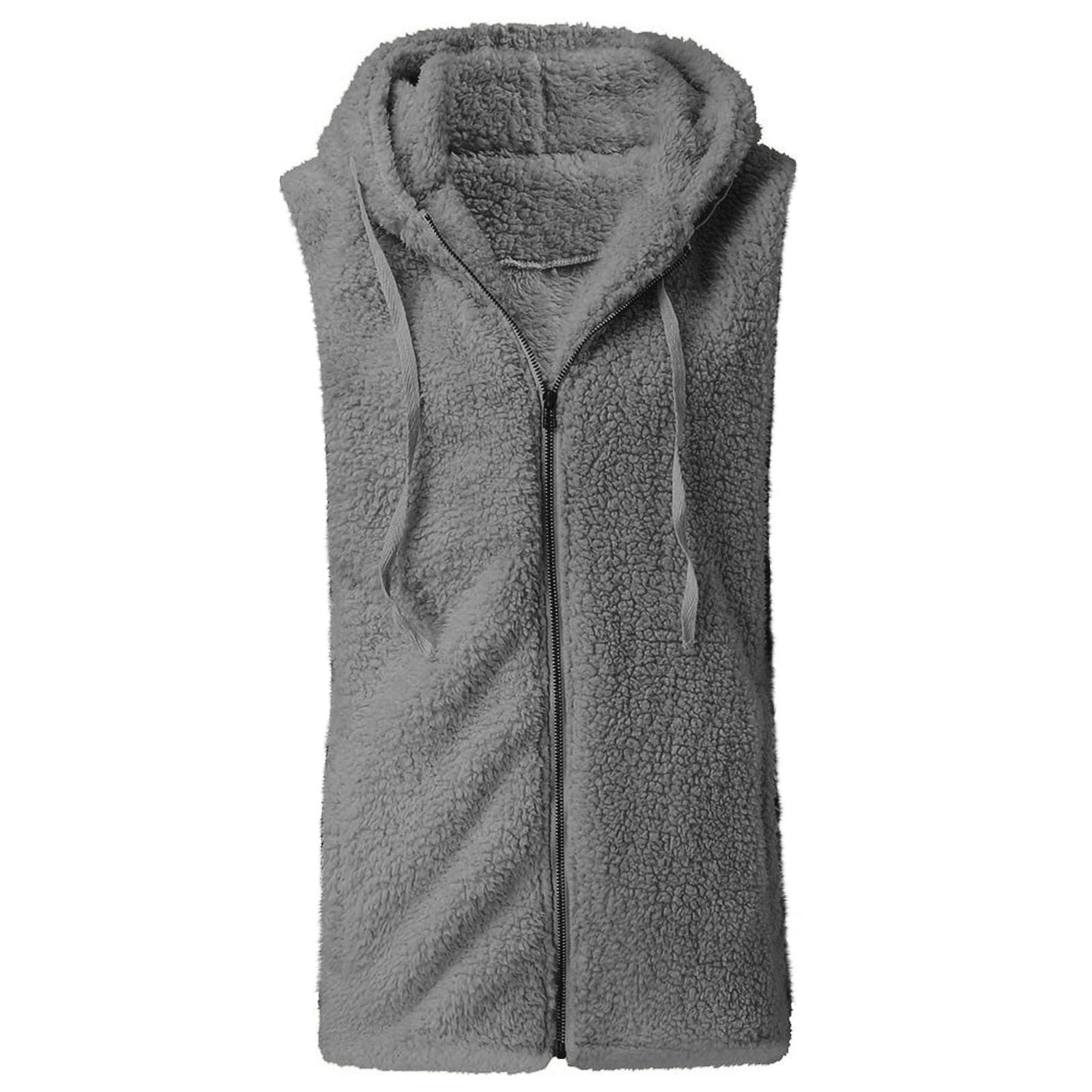 zanvin Womens Fuzzy Fleece Vest Casual Oversized Warm Vest Jacket with Pockets Dark Gray M