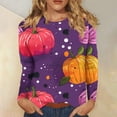 thumbnail image 3 of Halloween Shirts for Women Long Sleeve Round Neck Pumpkin Graphic Print Funny Tee Tshirts Loose Fit Plus Size (S, Purple 01), 3 of 5