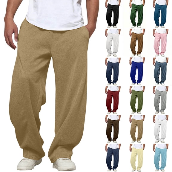 Mens Sweatpants 2025 Baggy Wide Solid Color Casual Straight Leg Wide Leg Drawstring Pocket Sweatpants Long Pants Athletic Pants for Workout, Jogging, Running
