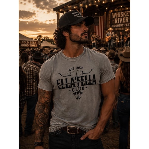 ELLA FELLA Club skull cattle skull graphic T-shirt | EST. 2026 western logo