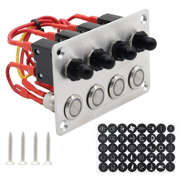 4 Gang ON-Off Ignition Push Button Switch Panel with Reset Circuit Breakers