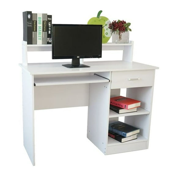 White Computer Desk, Modern E1 Chipboard Desk with Drawer, 43.3" Study Writing Table for Home Office
