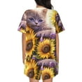 thumbnail image 3 of Lsque Daisy Sunflower Lazy Cat Women's Short-Sleeved Pajama Set - 2 Piece Soft and Lightweight Sleepwear Set-3X-Large, 3 of 9