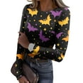 thumbnail image 2 of Womens Long Sleeve Stretch Ribbed T-Shirts Slim Fit Ladies Casual Knit Tops Halloween Tshirts, 2 of 5