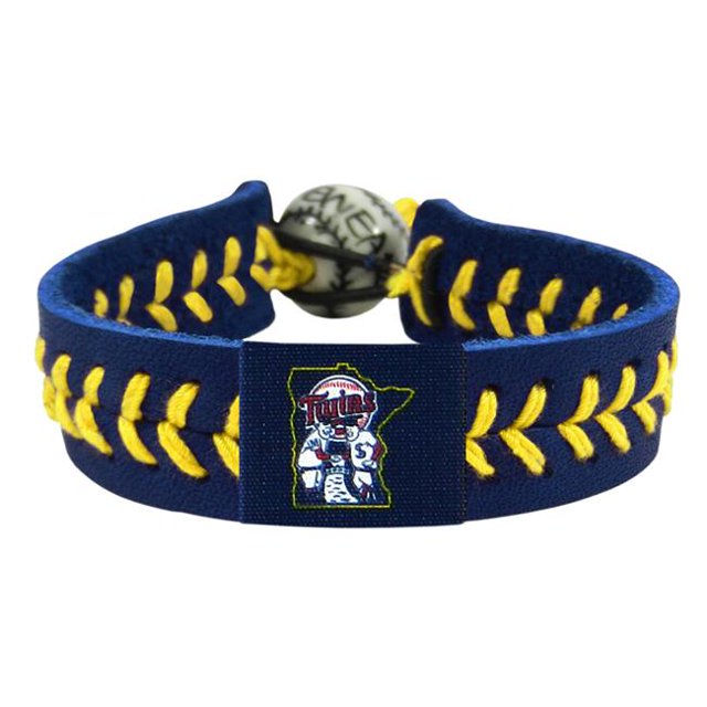 Team Color Baseball Mini & Paul Mascot Navy Leather Yellow Thread Minnesota Twins Bracelet