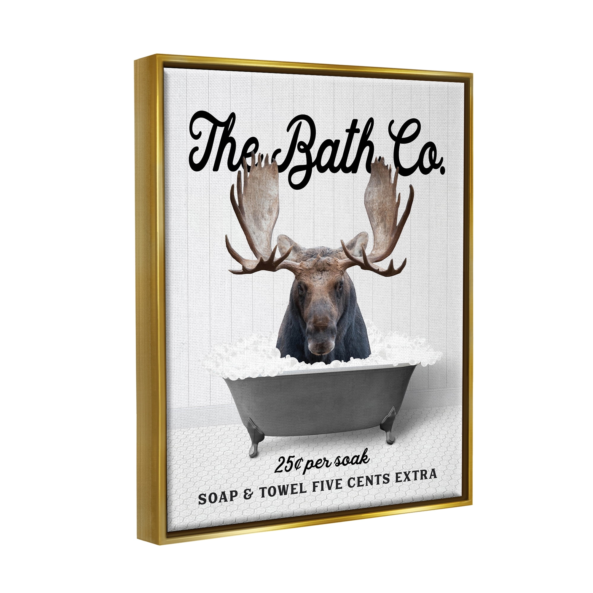 Stupell Industries Vintage Bathtub Moose Animals & Insects Painting Gold Floater Framed Art Print Wall Art, 25 x 31