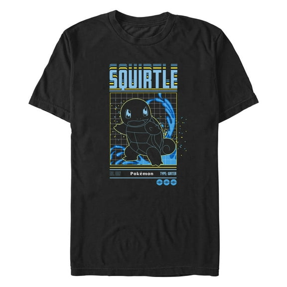 Men's Pokemon Squirtle Retro Grid  Graphic Tee Black X Large
