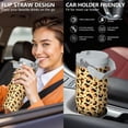 thumbnail image 5 of Leopard Print 30oz Handheld Travel Tumbler with Handle – Double Wall Stainless Steel Insulated Cup, Flip Straw Lid, Leak-Proof & BPA-Free for Hot and Cold Drinks – Durable Coffee & Juice Mug White, 5 of 6