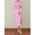 thumbnail image 6 of Biekopu Women Midi Dress, Elegant Long Sleeve Crew Neck Flower Print Casual Dress Fall Dress, 6 of 9