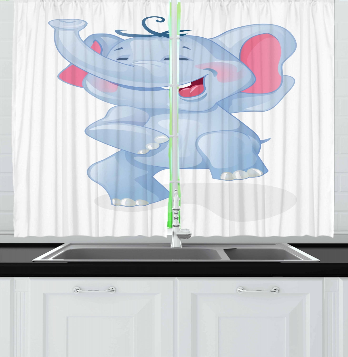 Elephant Curtains 2 Panels Set Funny Laughing Animal Baby Shower Kindergarten Animal Happiness Kids Theme Window Drapes For Living Room Bedroom 55w X 39l Inches Baby Blue And Pink By Ambesonne