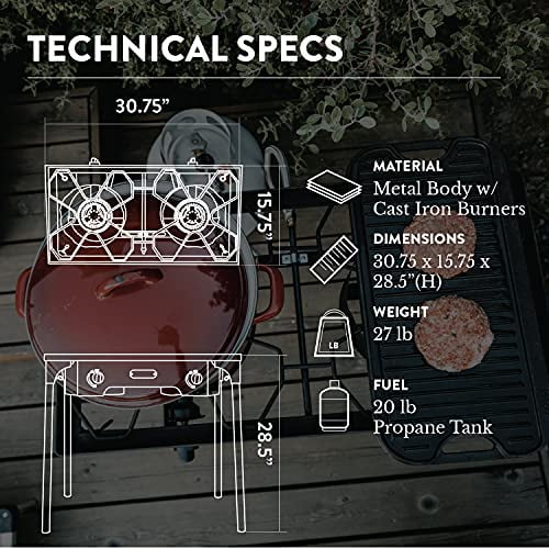 GasOne Two Burner Propane Camp Stove, Two 75,000BTU Cast Iron Burners with Windscreen Outdoor High Pressure