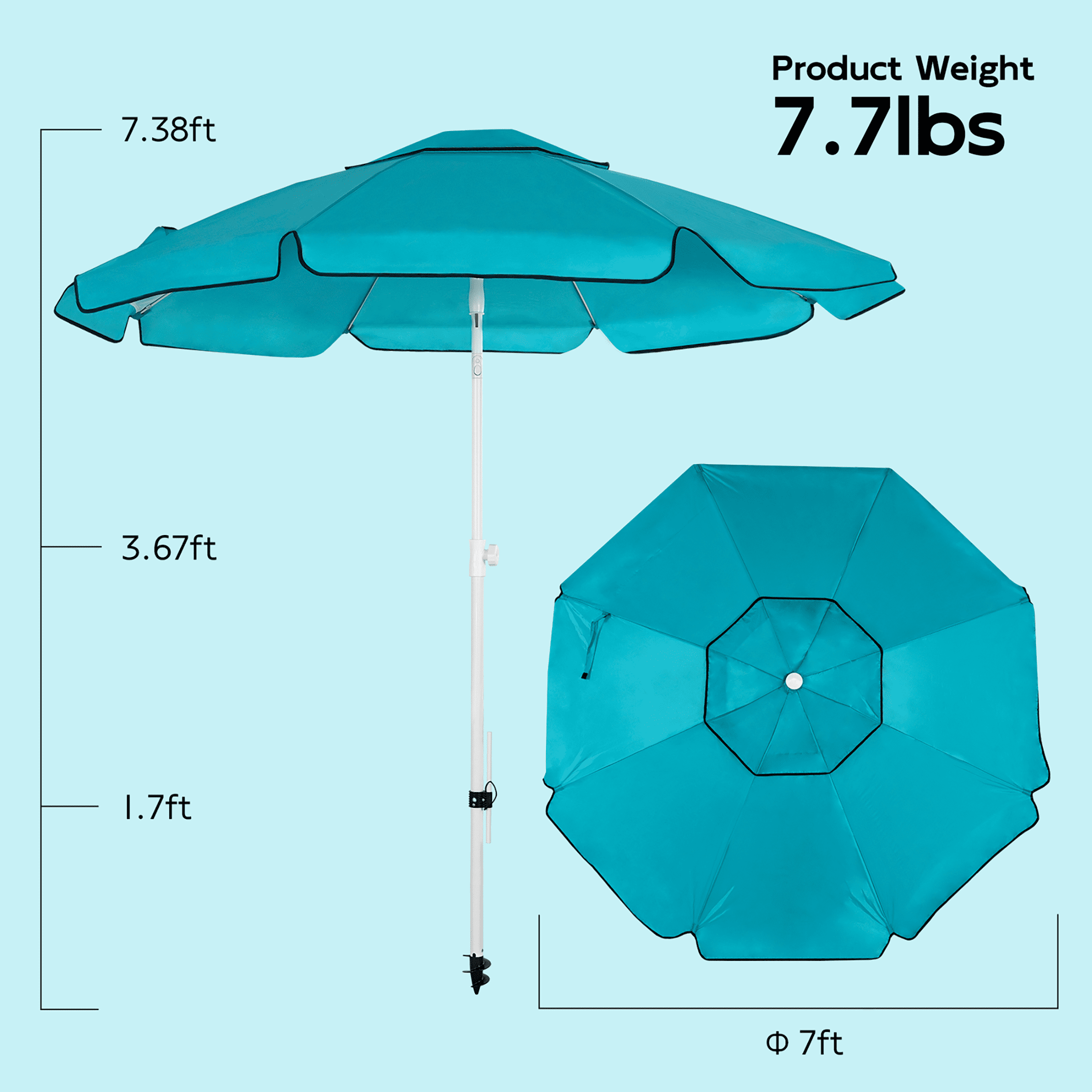 Abba Patio 7' Patio Beach Umbrella Sun Shade Tilt w/ Carry Bag, UV Protection, Lake Blue