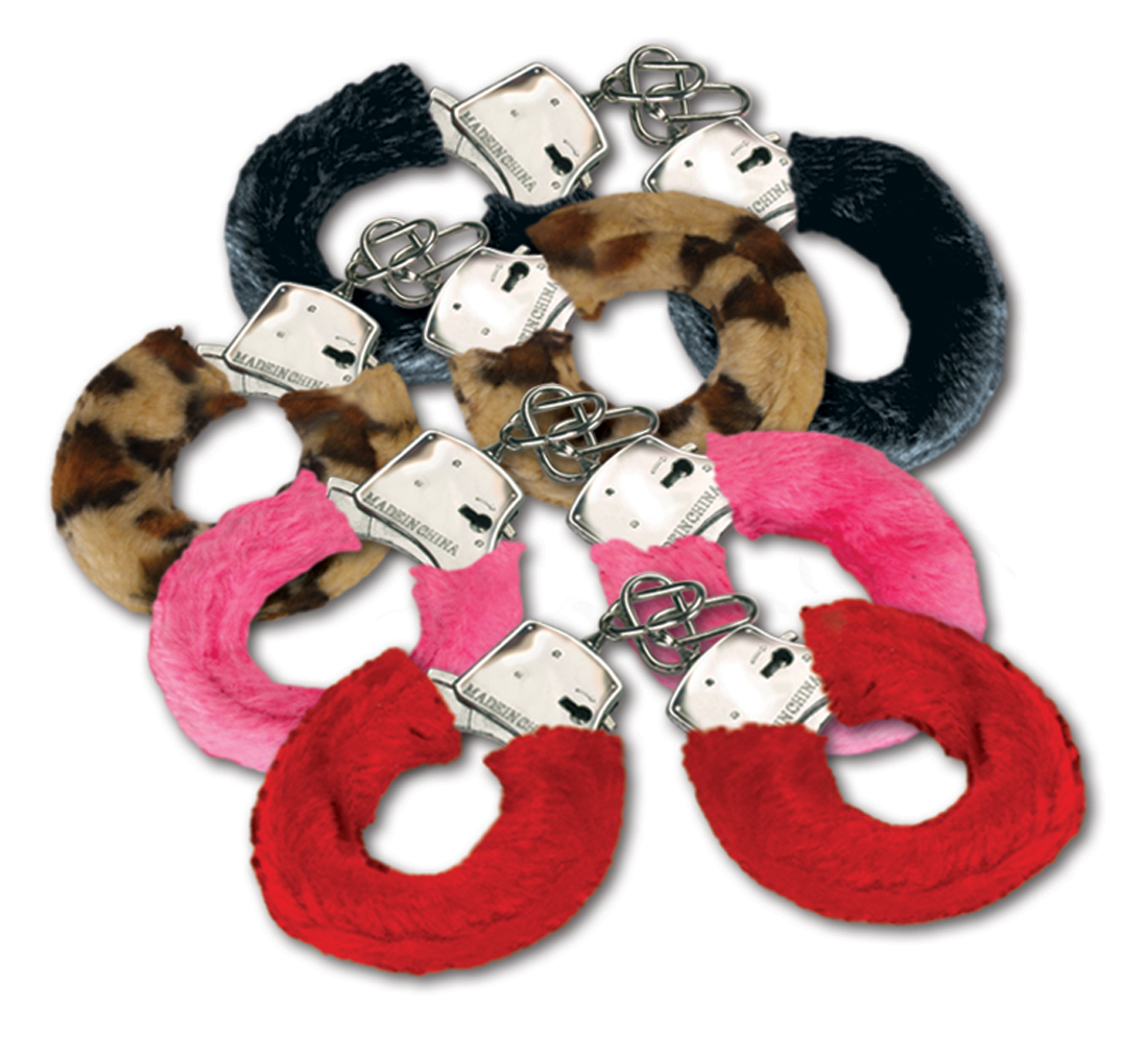 Joker Fuzzy Furry Metal Handcuffs W Keys - Assorted Color.