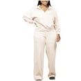 thumbnail image 3 of VBTAPA Womens Plus Size Tracksuit 2 Piece Set V Neck Cropped Sweatshirt with Drawstring Sweatpants Sweatsuit Sets Pink XL, 3 of 5