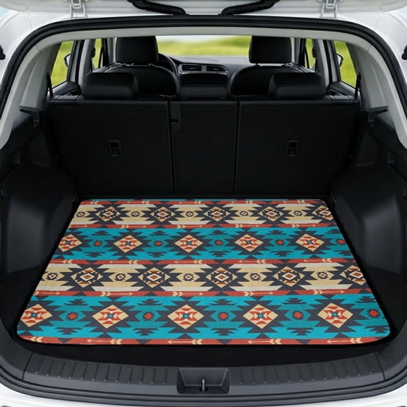 SEANATIVE Trunk Protection Cargo Liner Car Trunk Mats Wear-Resistant Universal Cargo Liner SUV Cargo Mats Rear Trunk Floor Mat Car Interior Decorations, Tribal Geometric Print Teal Beige