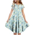 thumbnail image 3 of Sentuca Girls Summer Dress Short Sleeve Casual A-Line Flower Dresses Ruffled Twirl Sundress Size 4-5 Years, 3 of 6