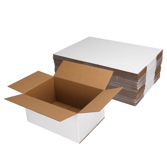 10x7x5 White Foldable Corrugated Shipping Box Set of 40, Easy Assembly for Storage & Mailing