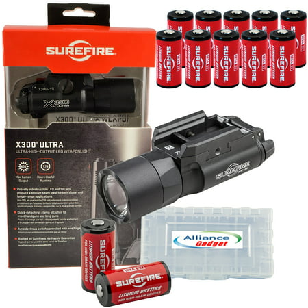 SureFire X300 Ultra X300U-B High Output 600 Lumen LED WeaponLight Black with 12 extra CR123A Batteries and 3 Alliance Gadget Battery (Surefire X300 Best Price)