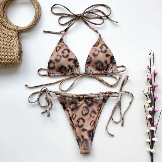 Women′ S Big Size Black/Leopard Brazilian Bandage Swimwear Cross Front  Adjustable Padded/Straps Push up Sexy Bikini - China Clothing and Lingerie  Set price