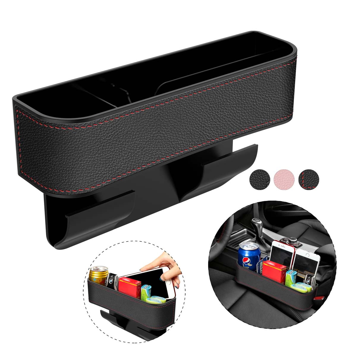 Pair Car Seat Gap Storage Box Organizer Cup Drink Holder 2 Dual USB Ports Black 