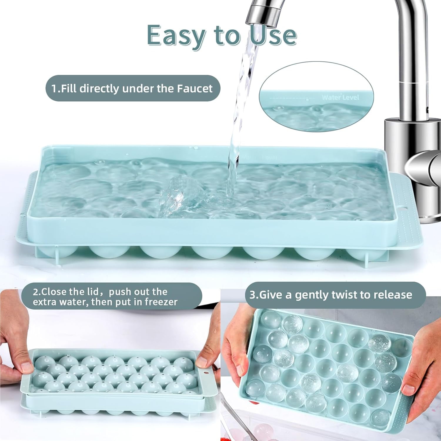 Round Ice Cube Trays 4 Pack for Freezer with Bin, Upgrade Easy Release Small Ice Ball Maker Mold, Freezer Ice Container with Lid, 1.2IN*132PCS Mini Sphere ice Mold, Ice Bucket and Tong,Bpa Free