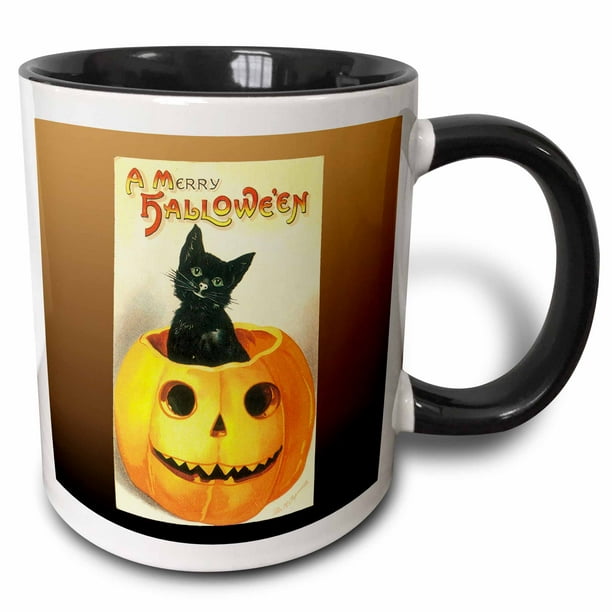 3dRose Vintage A Merry Halloween with a Black Cat sitting