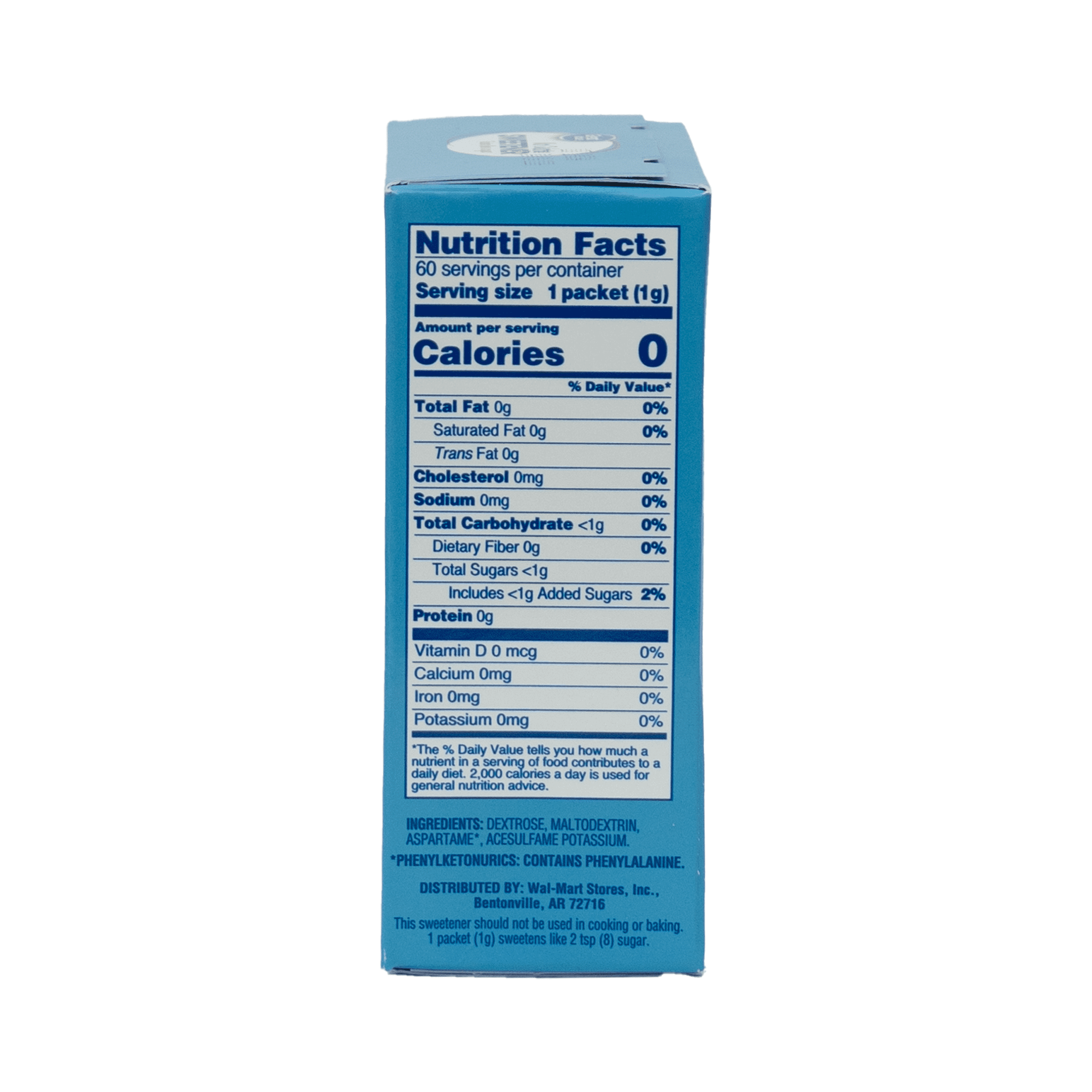 Great Value Aspartame ,60 Packets, 0 Calories,Net wt 2.11 Oz (60g), Paper Packets