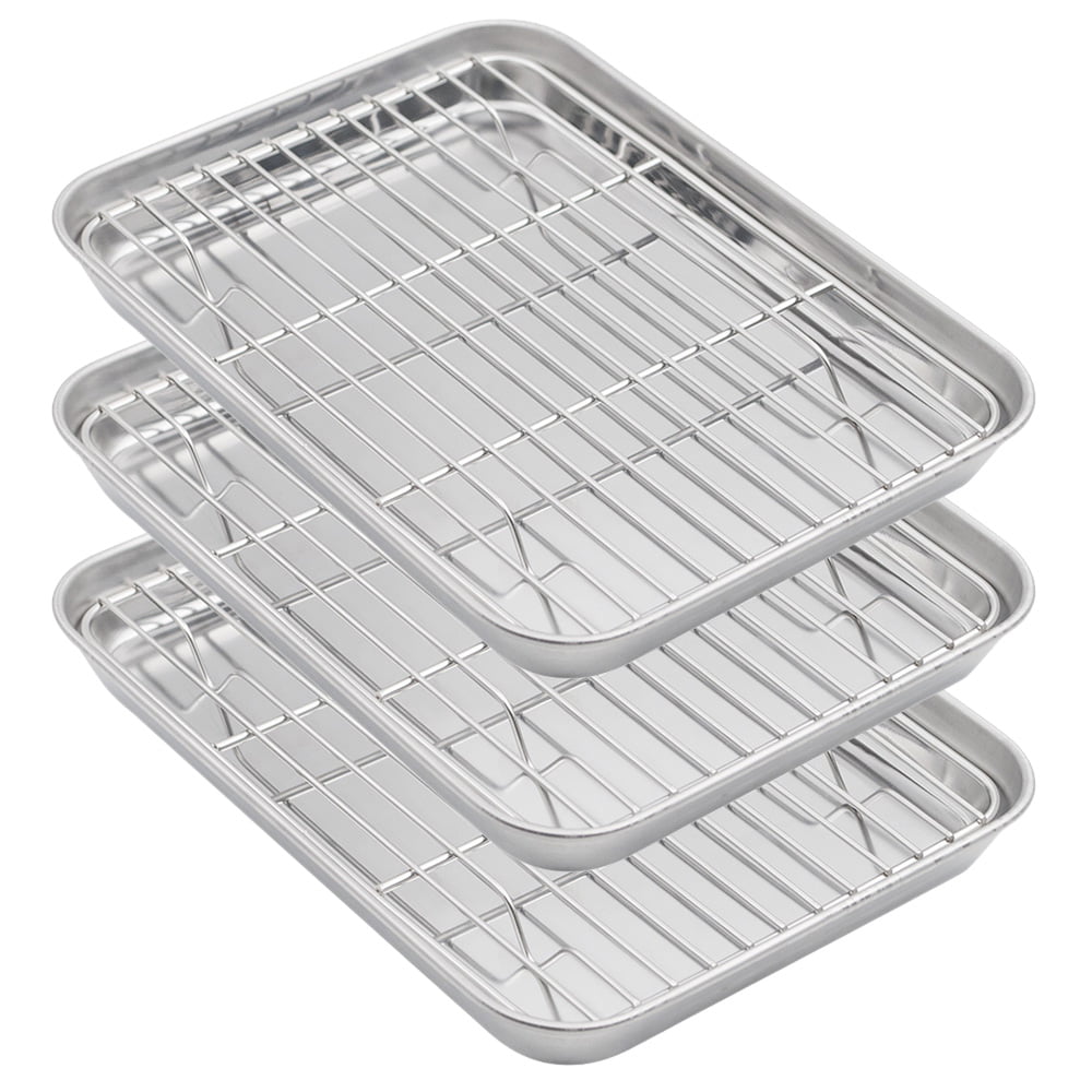 aspire baking sheets and racks set stainless steel oven and dishwasher safe wire rack easy clean 12 5 inch x 9 5 inch x 1 inch 3 pcs walmart com