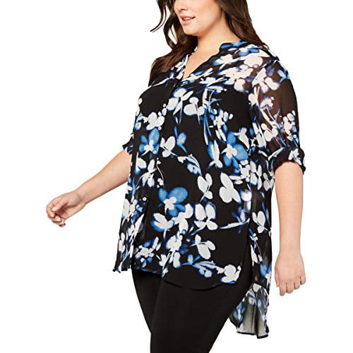 Calvin Klein Sheer Floral Tunic Top Womens 2X Black shirt MSRP $117 -  