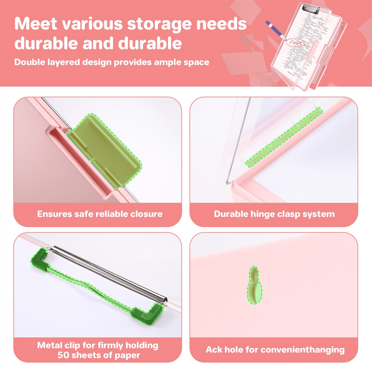 1 * A4 clipboard with storage space-Pink